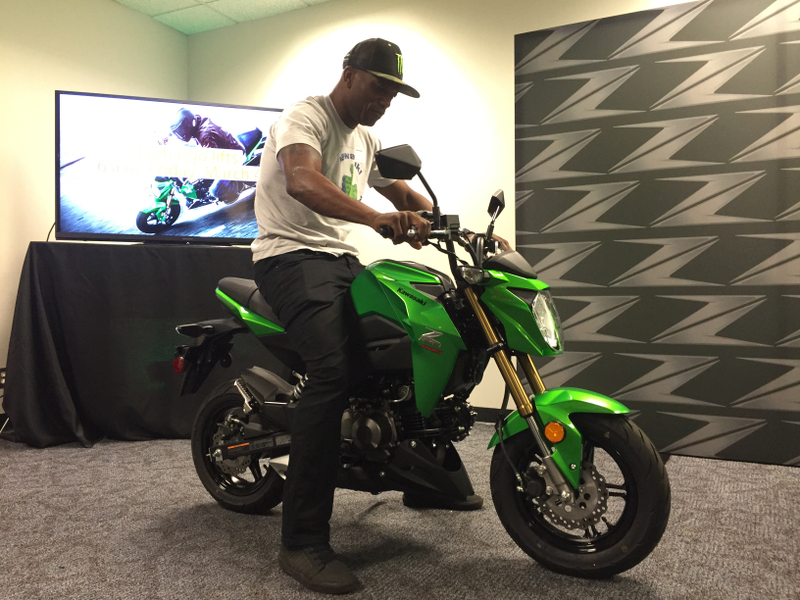 Stunt rider Jason Britton was at the bike’s unveiling feeling out the front brake for stoppies. “No problem” he says.